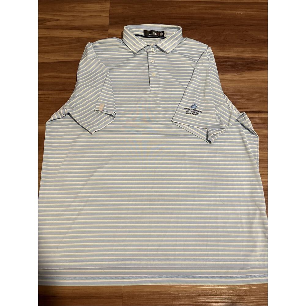 RLX GOLF Polo Ralph Lauren Mens Polo ShirtSz XXL Light Blue White GreenStriped